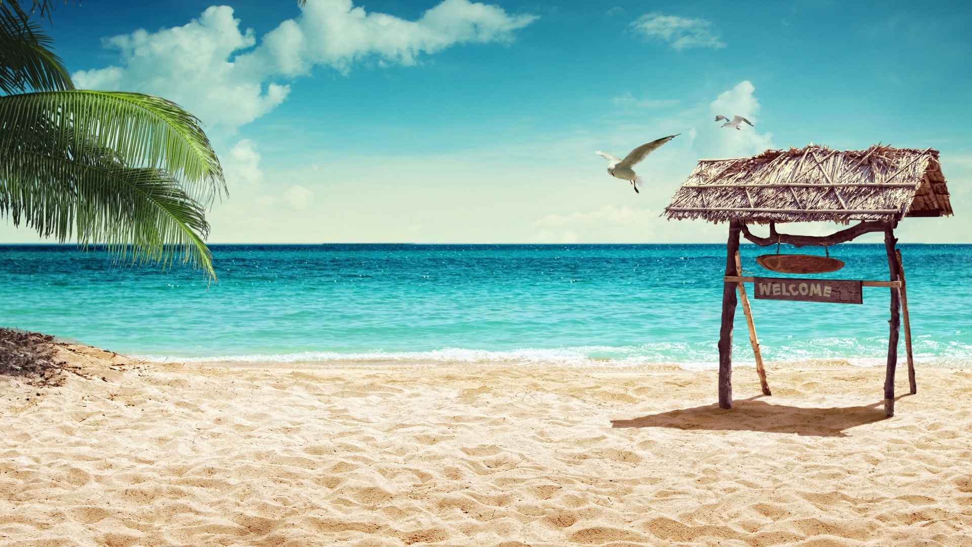 高清夏日沙滩享受日光浴电脑桌面壁纸