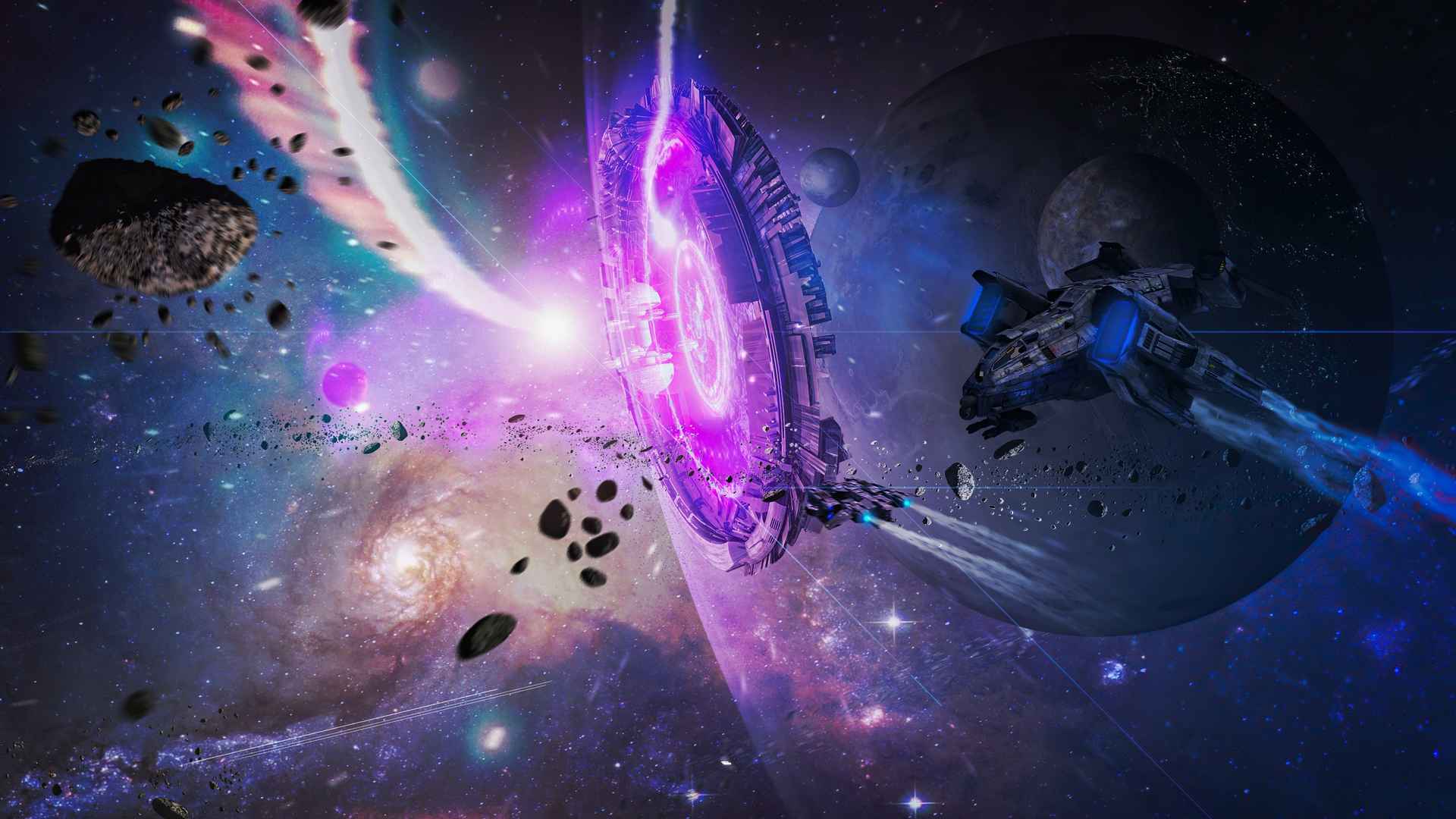 宇宙飞船星球紫色壁纸