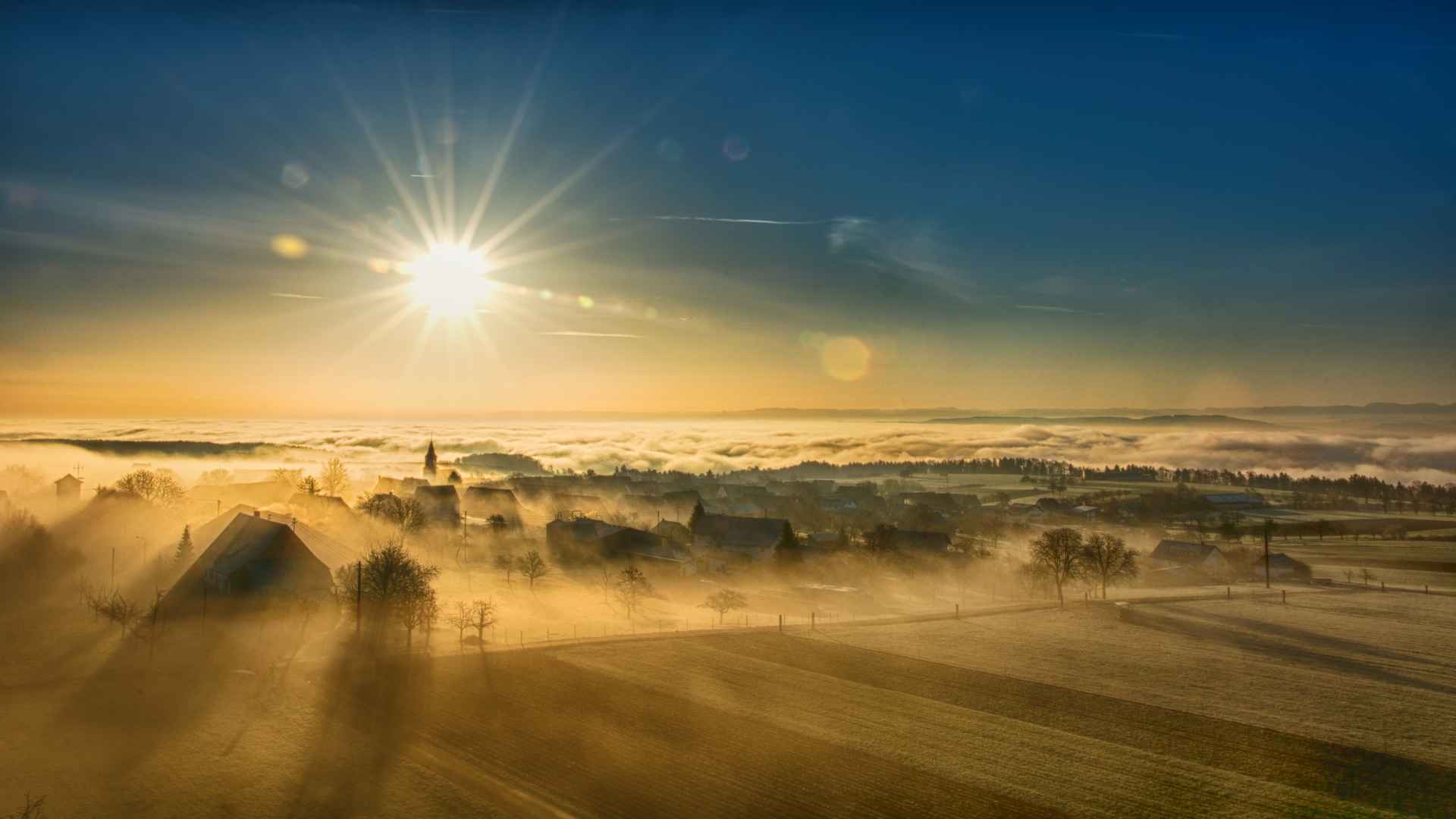 日出 秋季 乡村风景壁纸图片