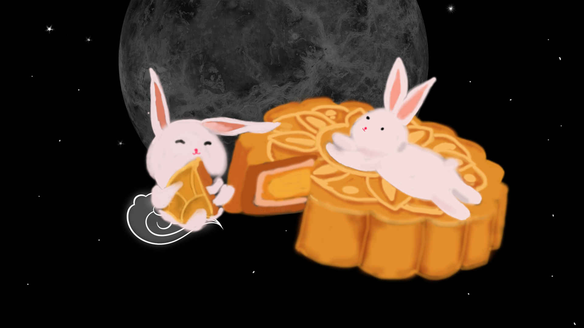 中秋节 月亮 兔子 月饼 节日4k壁纸_-
