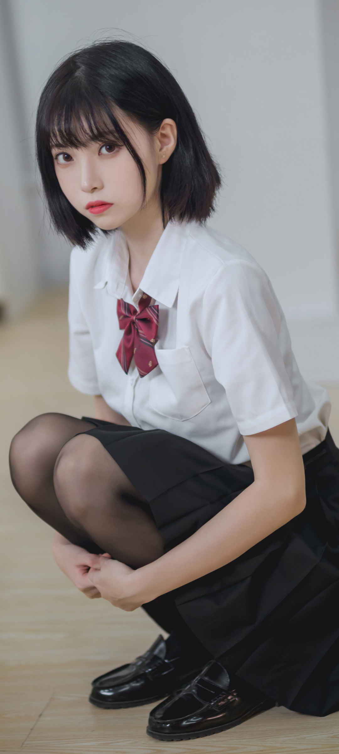 cosplay JK 黑色连裤袜校服美女手机壁纸-